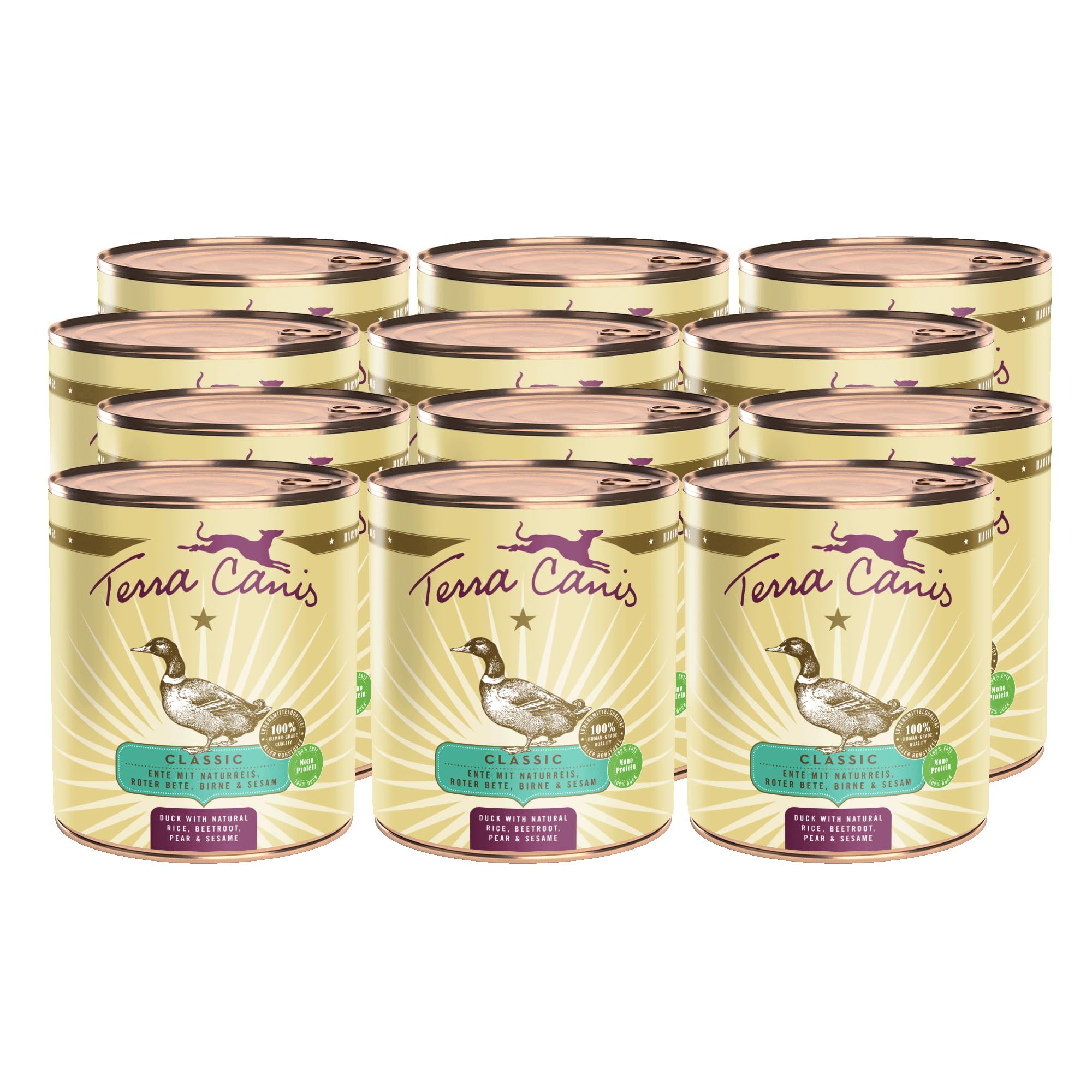 Terra Canis Ente, Naturreis, Rote Bete & Birne - Classic Nassfutter, 12x800g I Premium Hundefutter in 100% Lebensmittelqualität Aller Rohstoffe I Reichhaltig & gesund, allergen- & getreidearm