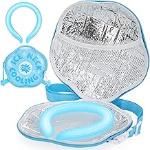 Neck Cooling Tube with Insulated Bag, Reusable Cooler Ice Neck Ring Warps, Ice Pack for Wearable Stay Cool for Hot Weather, Summer, Outdoors, Sports, Work(Blue)