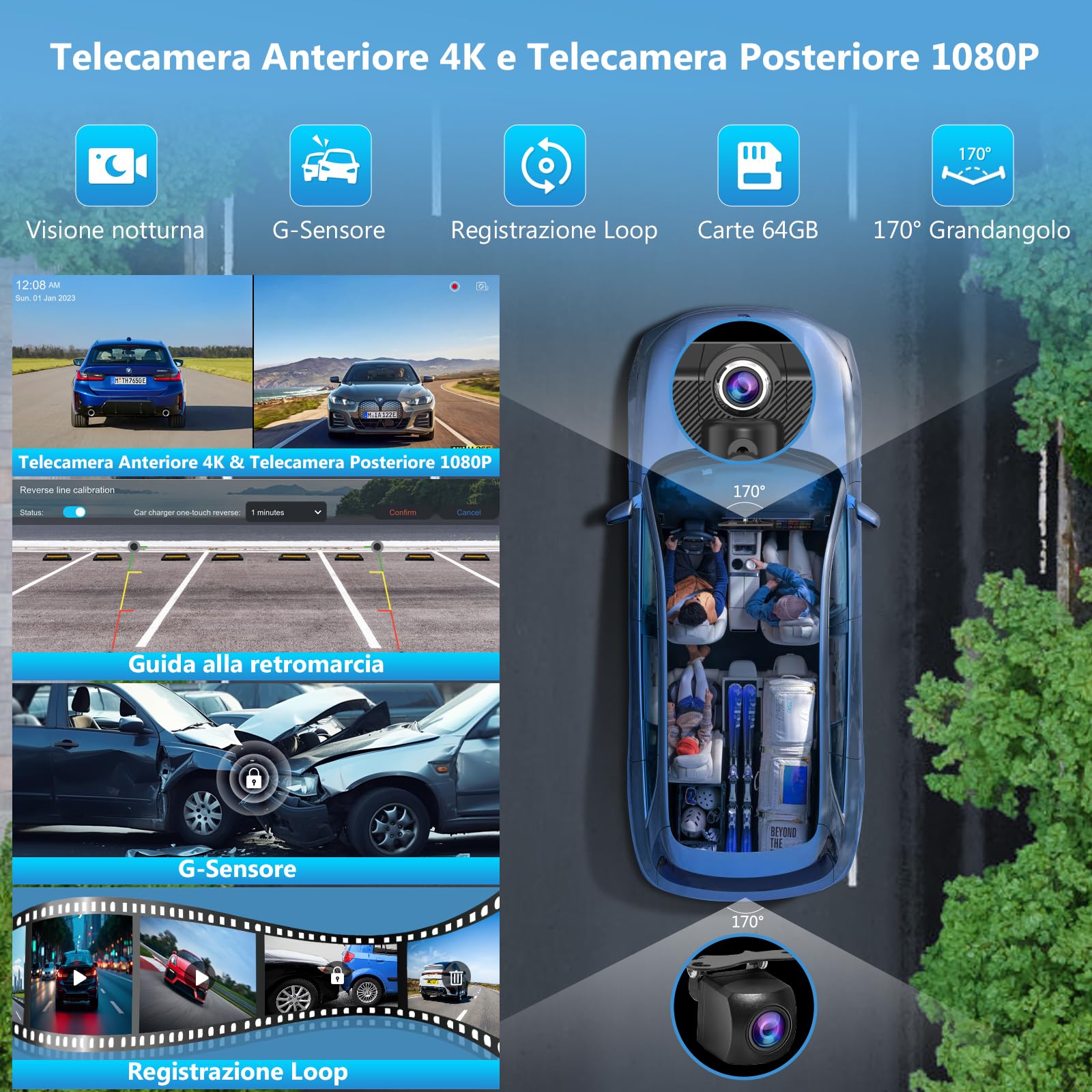 Carpuride W125S Carplay Schermo con 3 Canali Dash Cam, 4K Anteriore e 1080P Posteriore Camera, 1080P Infrarossi Abitacolo Camera, Senza Fili Carplay & Android Auto, 11,26" HD Tattile Schermo, BT.