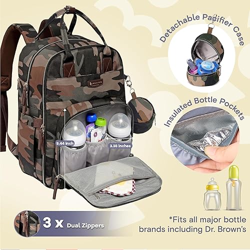 Miniatura 3 de Mochila para pañales RUVALINO multifunción de viaje para maternidad, cambiador de bebé, gran capacidad, impermeable y elegante, camuflaje verde