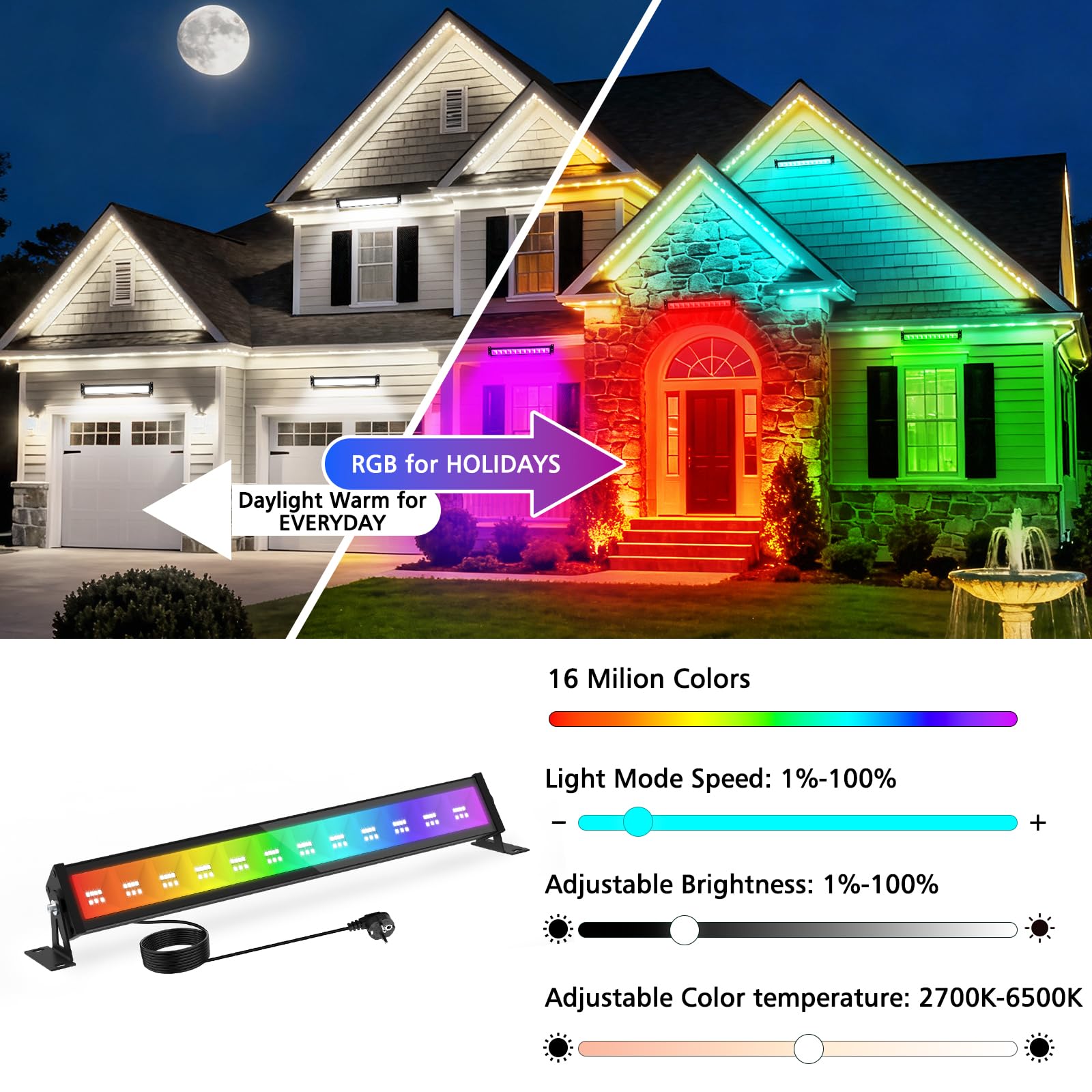 T-SUN 50W LED Strahler Außen, Smart RGB Wallwasher Licht mit Fernbedienung und Bluetooth APP, LED Bar Lichteffekte, IP66 Wasserdicht Partylichter für Disco,Garten, Hof, Halloween Bühnenlichter, 4 Stk