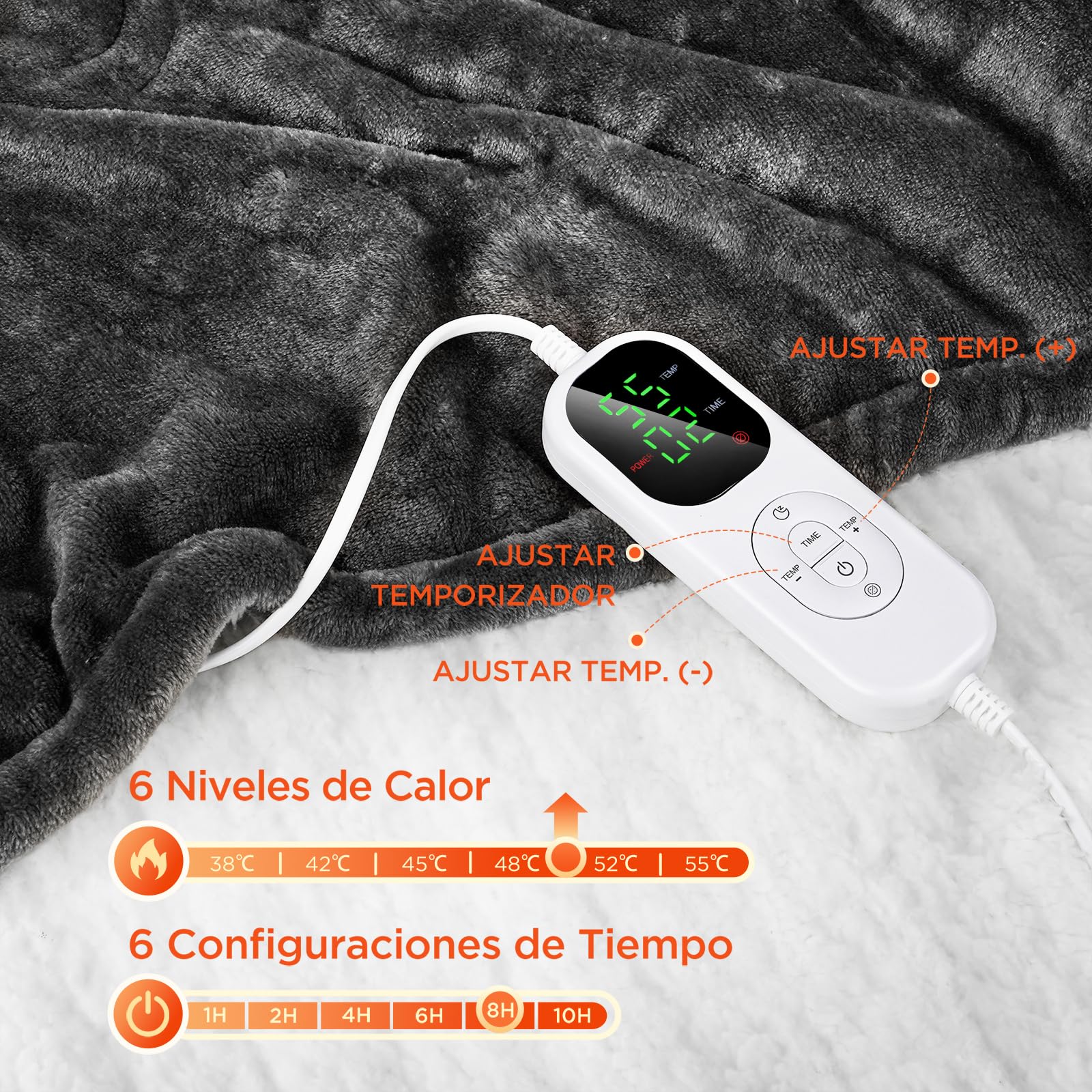 VIWAVE Manta Eléctrica 180x130cm,Esterilla Electrica with 6 Ajustes de Calor & Apagado Automático Programado,Manta Térmica Franela y Sherpa,Lavable, para Sofá Cama Oficina