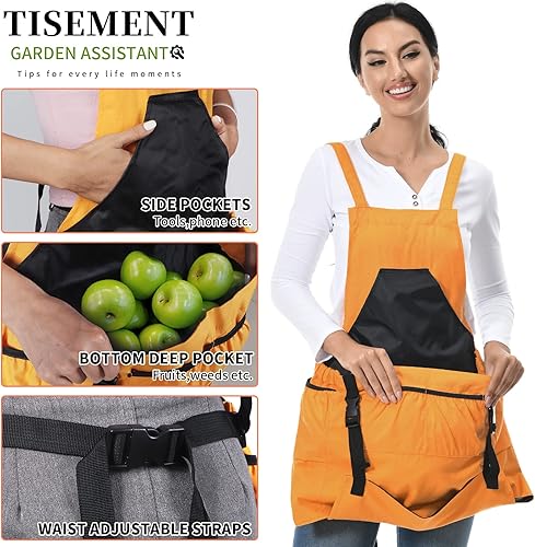 Miniatura 9 de TISEMENT Delantal de jardinería delantal de lona unisex de 8 onzas con bolsillos para cosechar malezas delantal de jardín impermeable para mujeres y