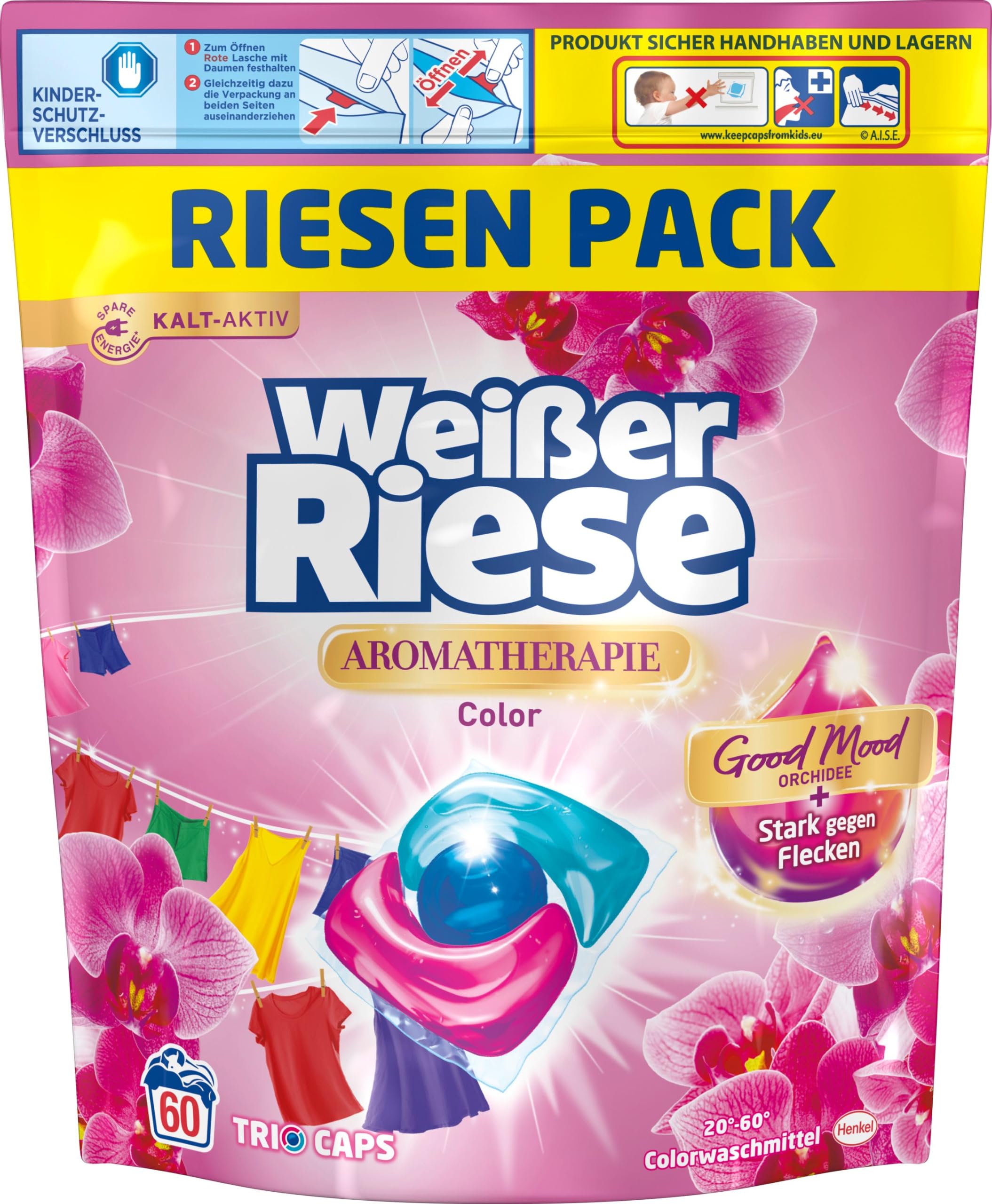 WEISSER RIESE Trio-Caps-Set 2x 120 Waschladungen (240WL) Aromatherapie 1x Color Orchidee & 1x Universal Lotus, mit Good Mood-Duft für unwiderstehlich duftende & strahlend saubere Wäsche