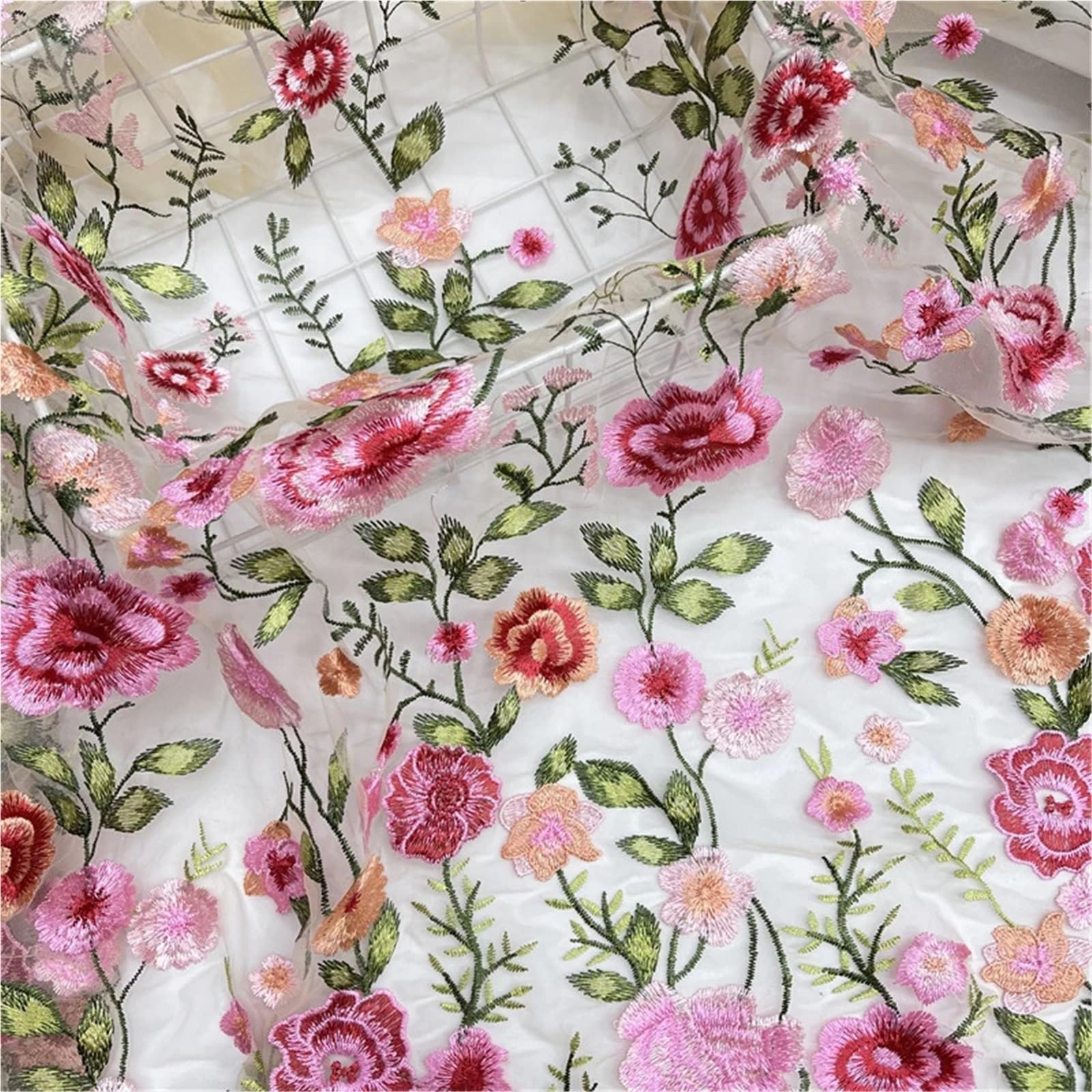 Tela De Tul Tela de encaje bordado rosas malla