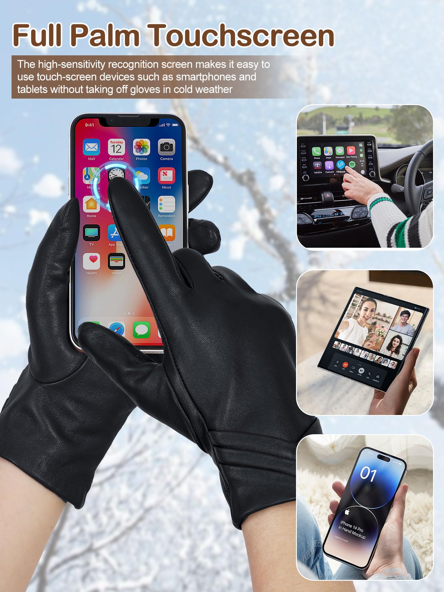 GSG SINCE 1998 Guantes de Mujer en Cuero Genuino | Guantes Táctiles y Cálidos con Forro de Lana o Imitación de Piel, Puños Fruncidos, Ideales para Conducir y