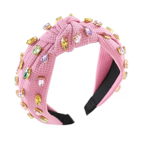 Miniatura 6 de Gmmidea Diadema con perlas anudadas para mujer, con diamantes de imitación brillantes, diadema con nudo ancho, adorno de cristal, accesorios para el