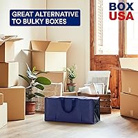 Vista 5 de BOX USA Paquete de 4 bolsas de mudanza azules extragrandes con asas y cremalleras, bolsas de almacenamiento resistentes, embalaje, artículos