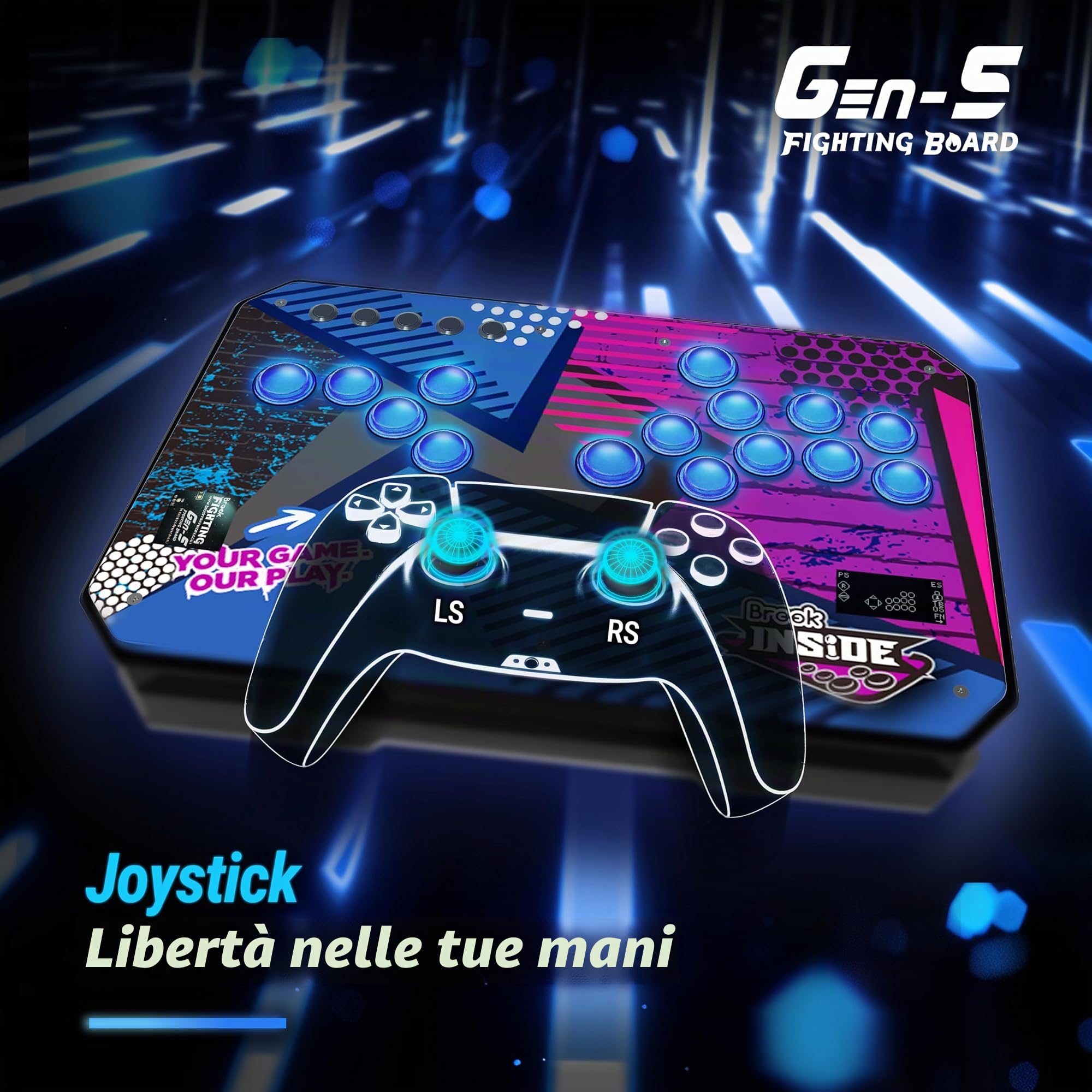 Brook Gaming GEN 5 Fighting Board con adesivo RGB - Supporto multipiattaforma per PS5, PS4, Switch, Switch 2 e PC - Ingresso ultraveloce per il gioco competitivo 【Versione esclusiva】