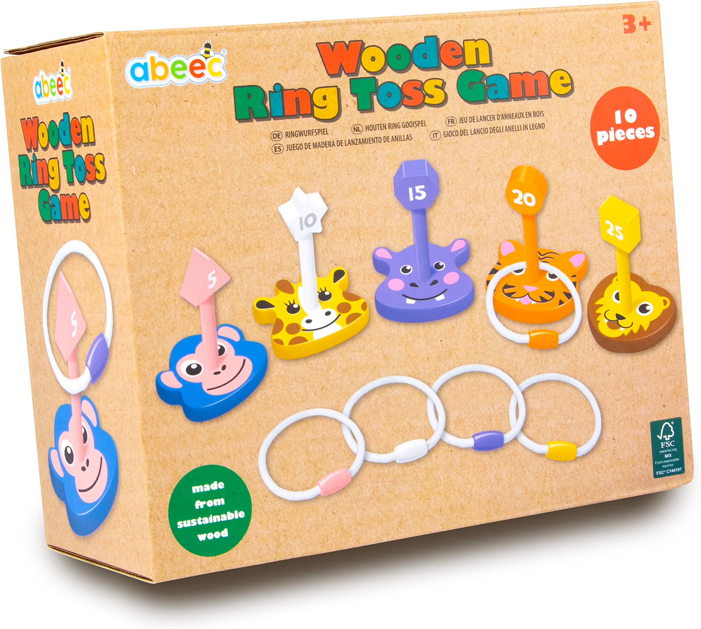abeec Wooden Ring Toss Game - Toddler Toys - Wooden Sensory Game - Educational Toys For 2+ Year Olds