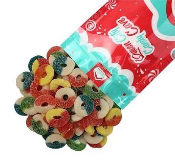 Assorted Flavored Gummy Rings- Bulk Assorted Gummy Candy Mix - Fresh, Soft, and Chewy Sugar Dusted Gourmet Candy Rings (1 Pound)