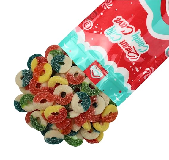 Assorted Flavored Gummy Rings- Bulk Assorted Gummy Candy Mix - Fresh, Soft, and Chewy Sugar Dusted Gourmet Candy Rings (1 Pound)