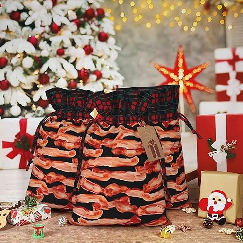 Miniatura 5 de VACSAX Bolsas de regalo de Navidad, pequeñas bolsas de arpillera con cordón estampado de tocino, bolsas de regalo para fiestas, bolsas de dulces de