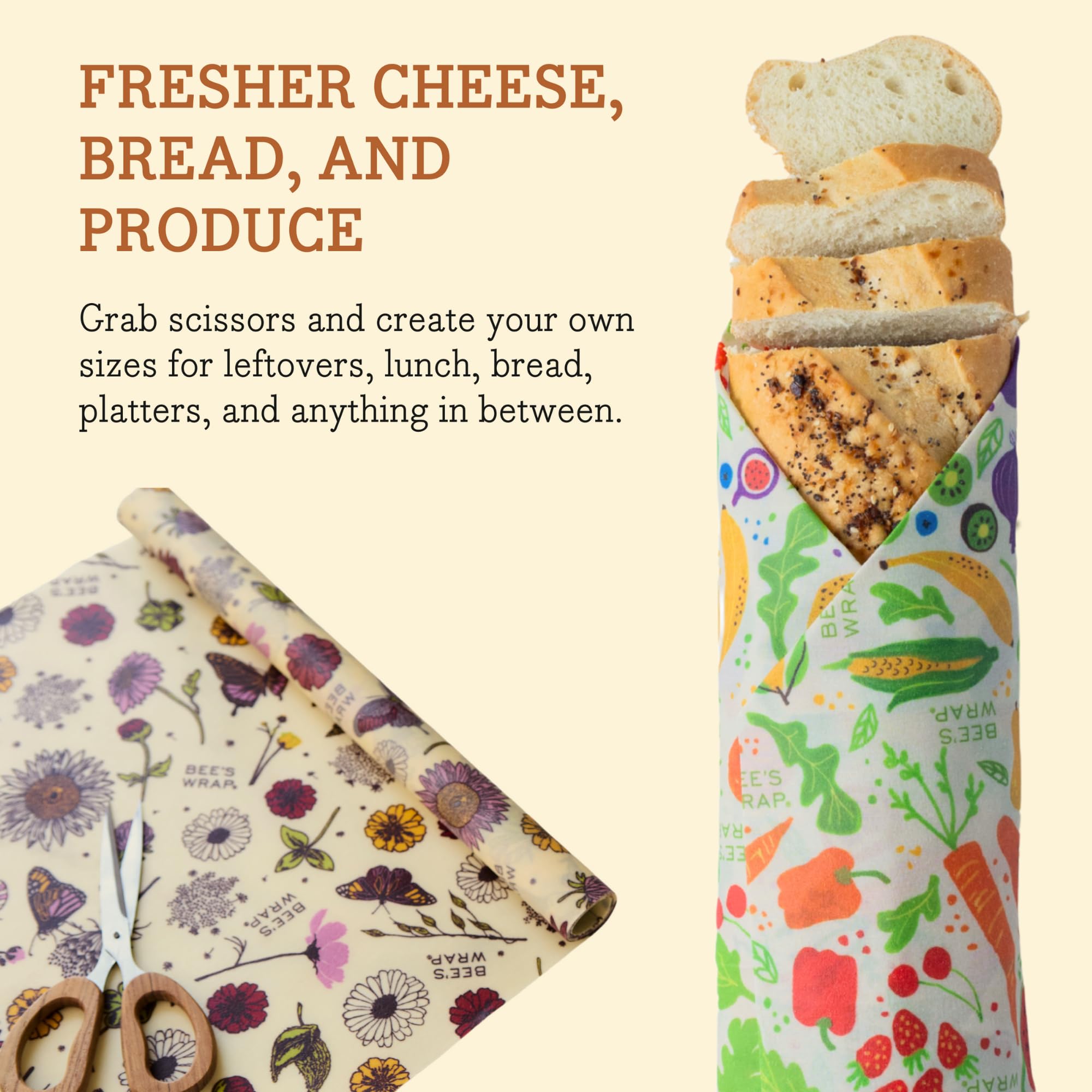 Bee's Wrap Rotolo di carta cerata per alimenti, per feste in giardino, 35,6 x 132,1 cm, prodotto negli Stati Uniti, riutilizzabile, in carta cerata e copertine per ciotole, alternativa biologica ed