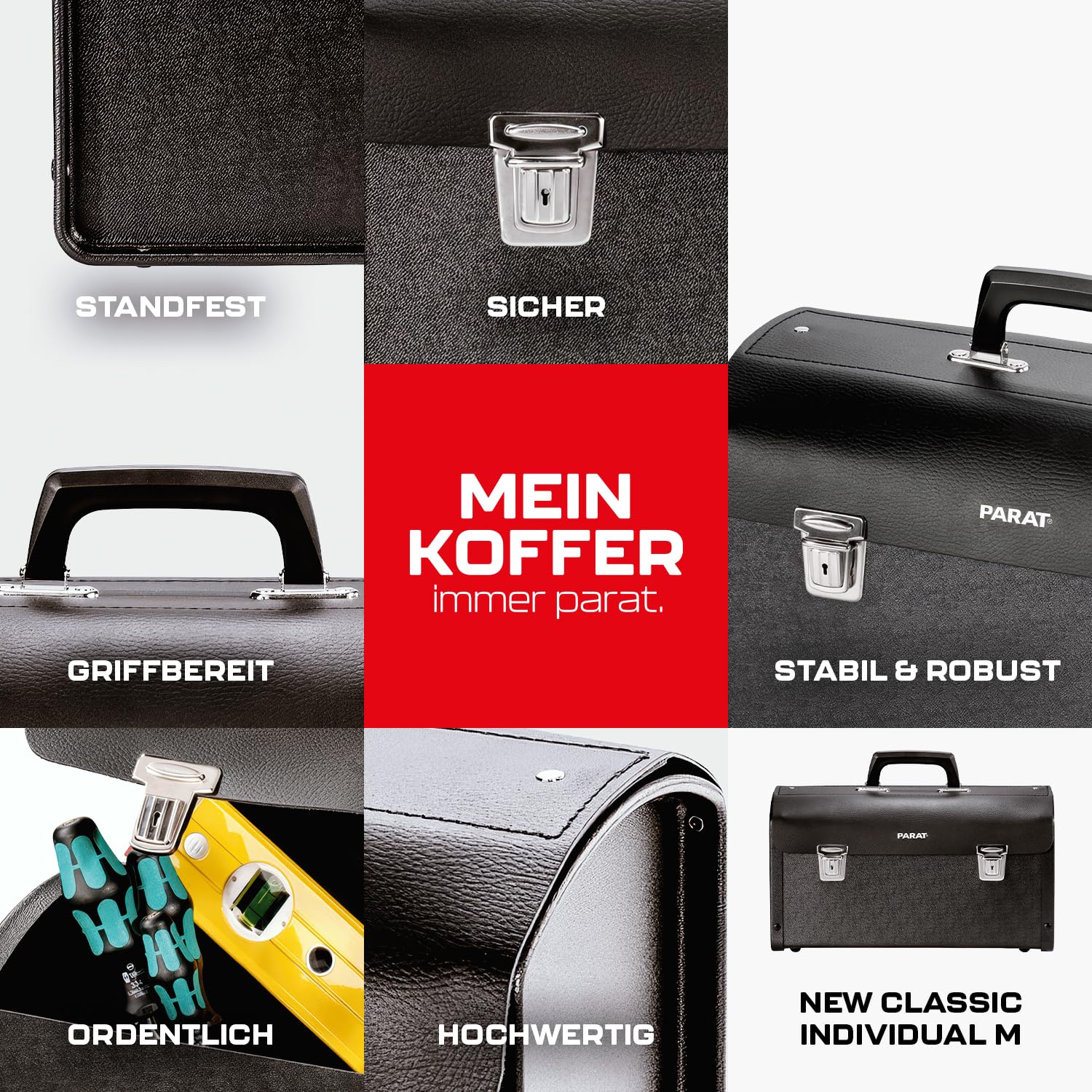 PARAT NEW CLASSIC Individual M leere Werkzeugtasche 15 L | Robuste Ledertasche mit ABS-Seiten & Steckschlössern | Kompakte Profi-Werkzeugtasche mit Tragegriff | Sicher & funktional im Einsatz