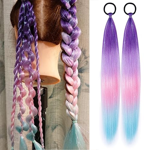 Colored Hair Extensions for Braids Ombre Ponytail Extension Colorful 2