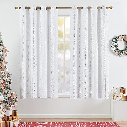 COLLACT Cortinas bohemias de Navidad con copos de nieve de 63 pulgadas de largo para sala de estar, dormitorio, filtrado de luz, aislamiento