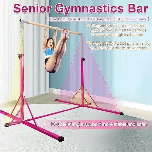 Miniatura 3 de PreGymnastic Barra alta plegable de gimnasia de 6 pies, barra de gimnasia súper resistente para niños y adolescentes, límite de peso de