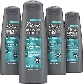 Dove Men+Care Revitalizing 2-in-1 Shampoo and Conditioner For Cleaner, Revitalized Hair Eucalyptus & Birch Plant-Based Cleansers, 90% Naturally Derived Men's Shampoo 12 oz 4 Count