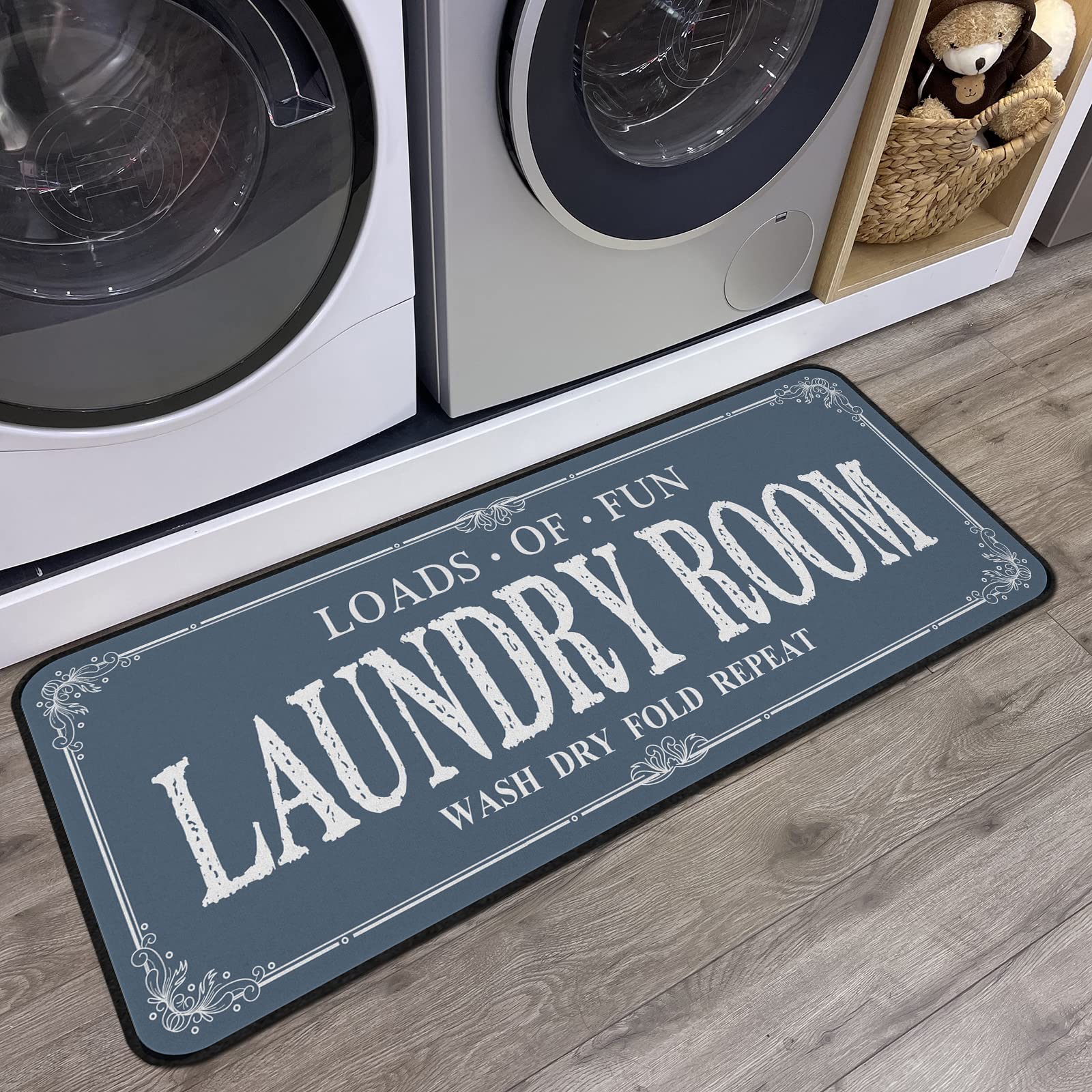 ROMAMIGO Laundry Room Rug Runner Non Slip Laundry Mats Mudroom Runner Farmhouse Kitchen Floor Mat Bathroom Laundry Room Decor Accessories(Blue, 20 X