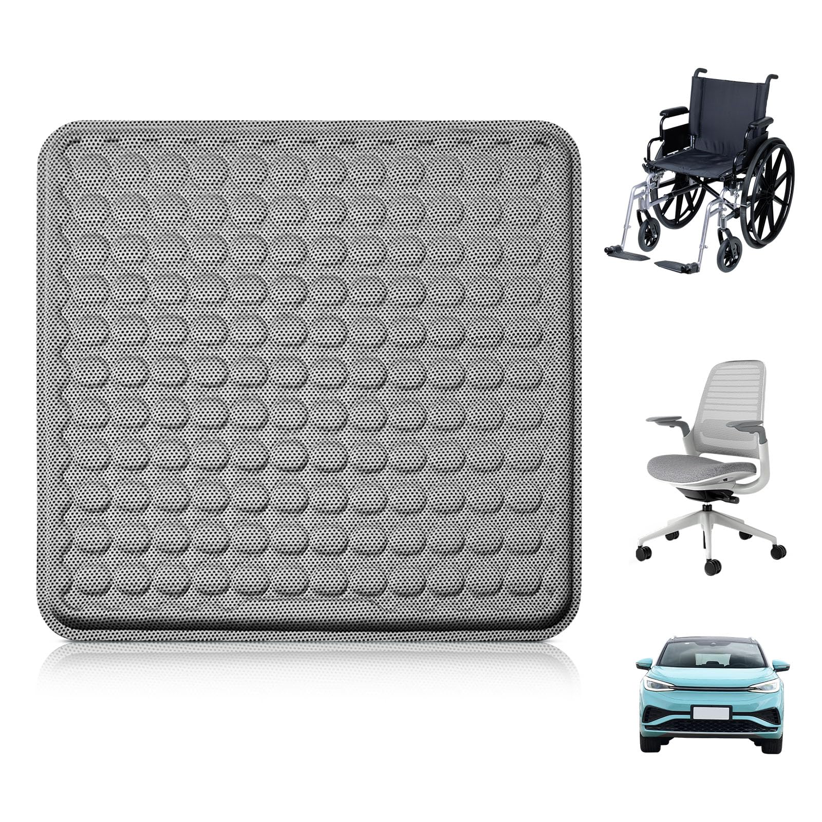 Cojín de gel para silla de ruedas, diseño de panal, cojín de gel para alivio de presión para úlceras por presión, almohadilla de asiento refrescante para silla de ruedas y silla de oficina (azul, L)