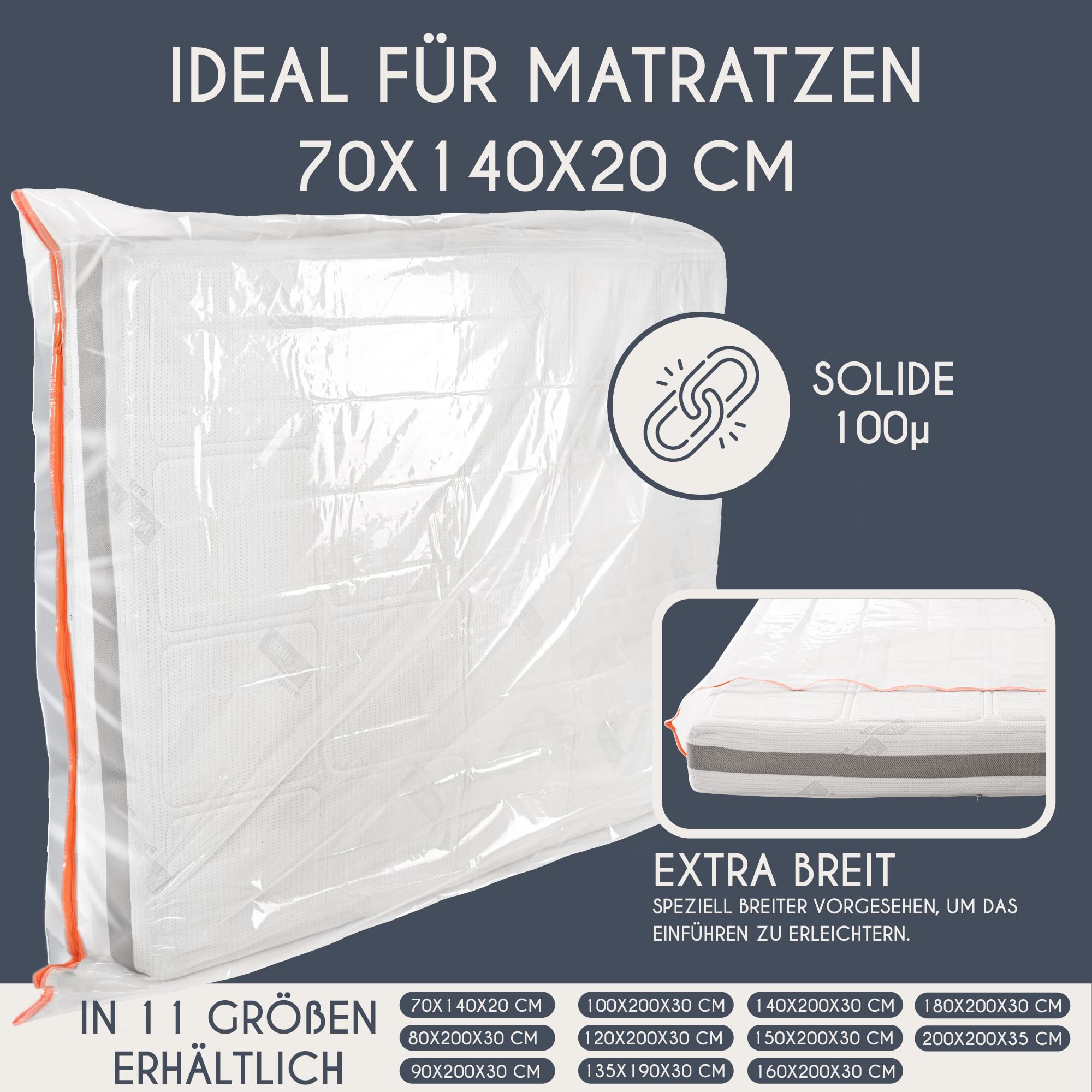 Matratzenhülle 70x140cm (Dicke 20cm) aus Kunststoff