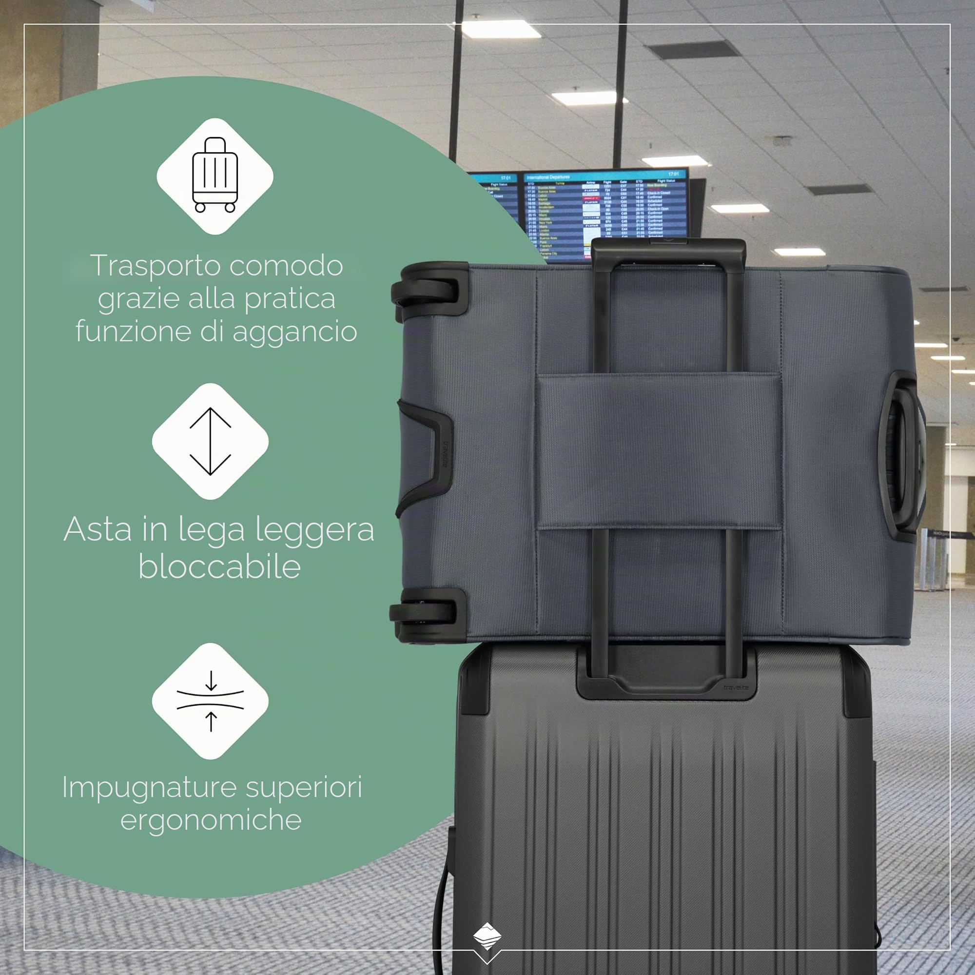 travelite valigia a mano con 2 rotelle per Condor + Ryanair, serratura a combinazione integrata, trolley superleggero con funzione di aggancio, 55x40x20 cm, 41 l, 1,7 kg