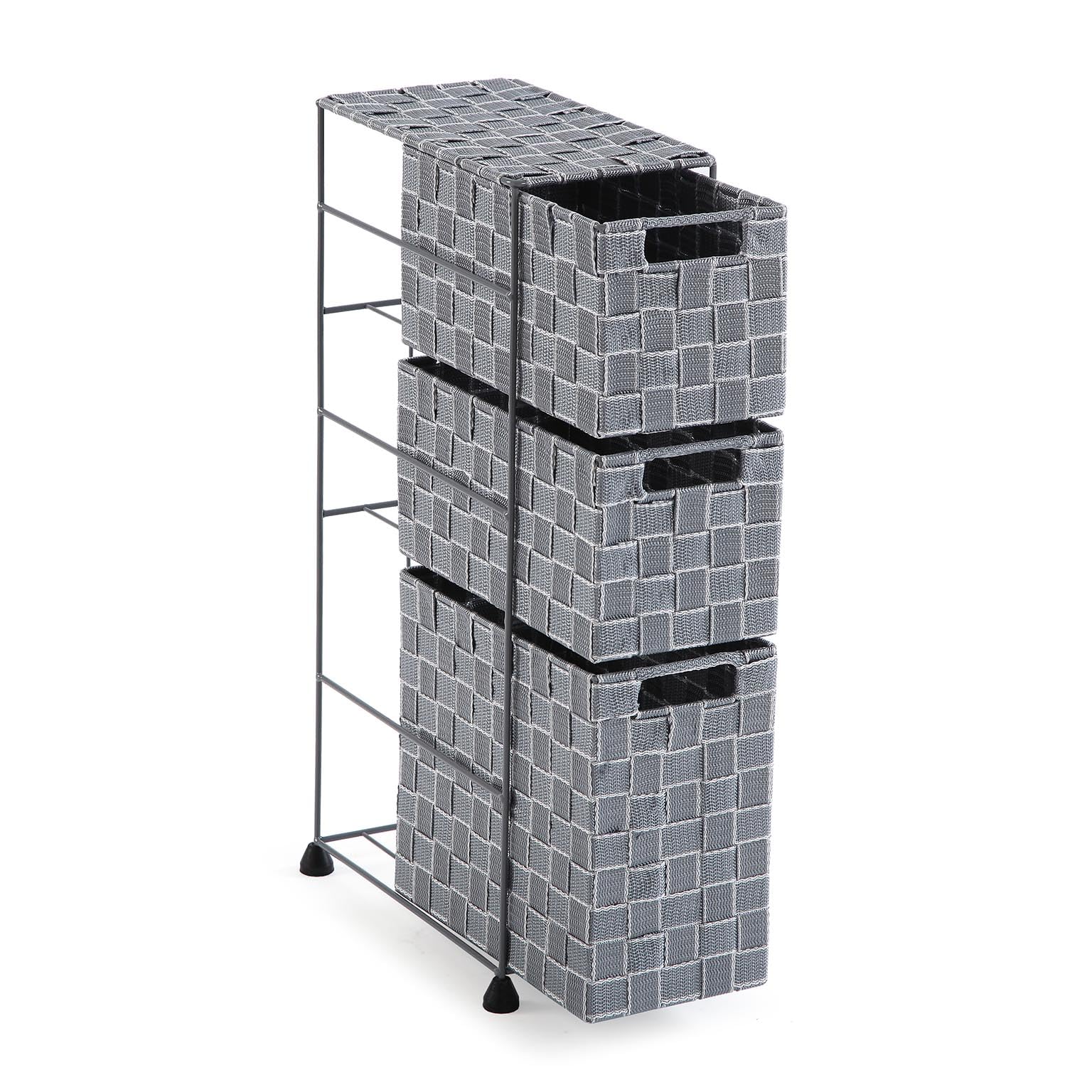 Versa Nilo Pomocnicze meble łazienkowe, półka łazienkowa z 3 koszami do przechowywania, wymiary (H X W X D) 57 x 15,5 x 28 cm, teksturowany plastik, szary kolor