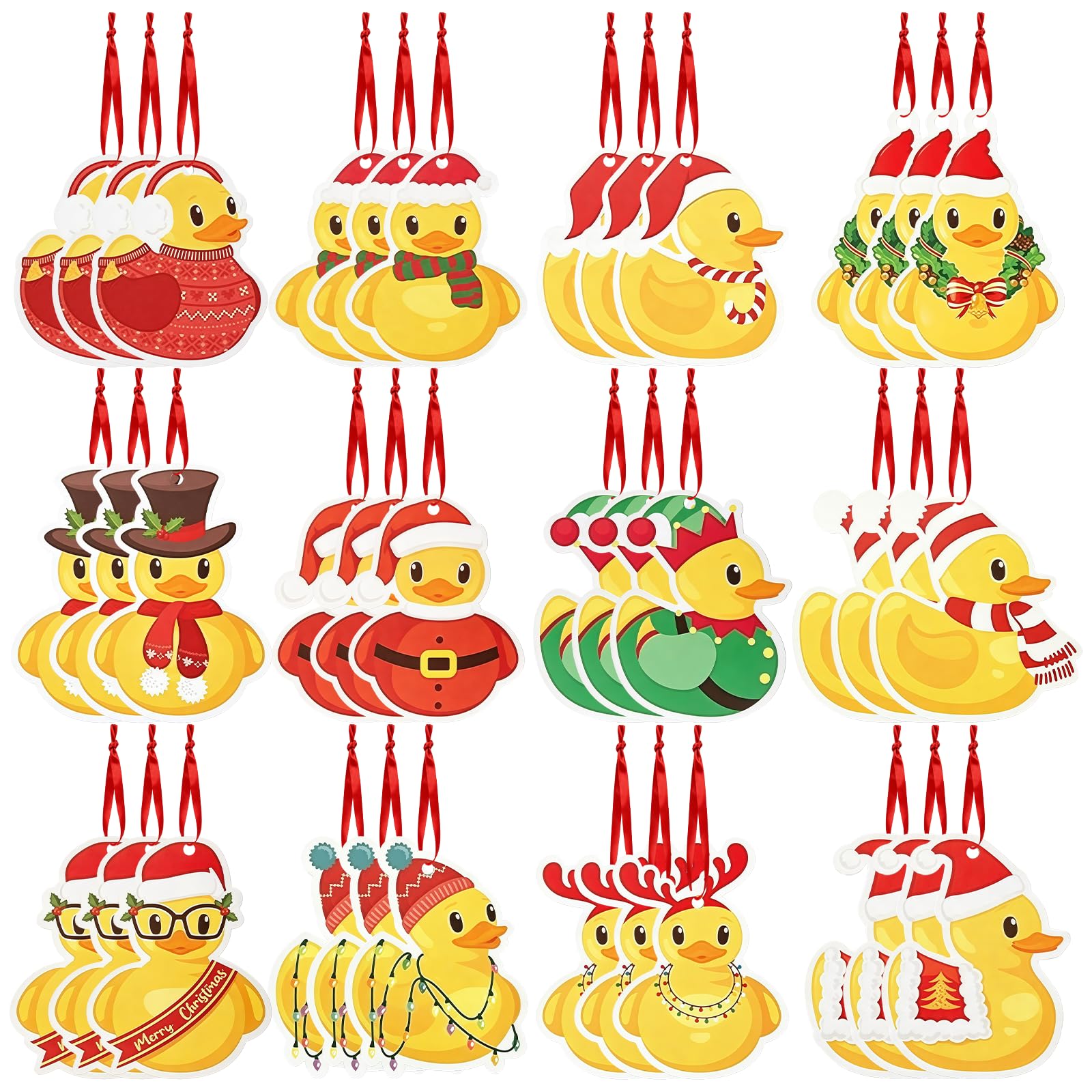 MEISH 36 Pcs Christmas Duck Hanging Ornaments Yellow Wooden Santa Decor Xmas Tree Hanging Pendant Party Decoration for Home Festive DIY Crafts