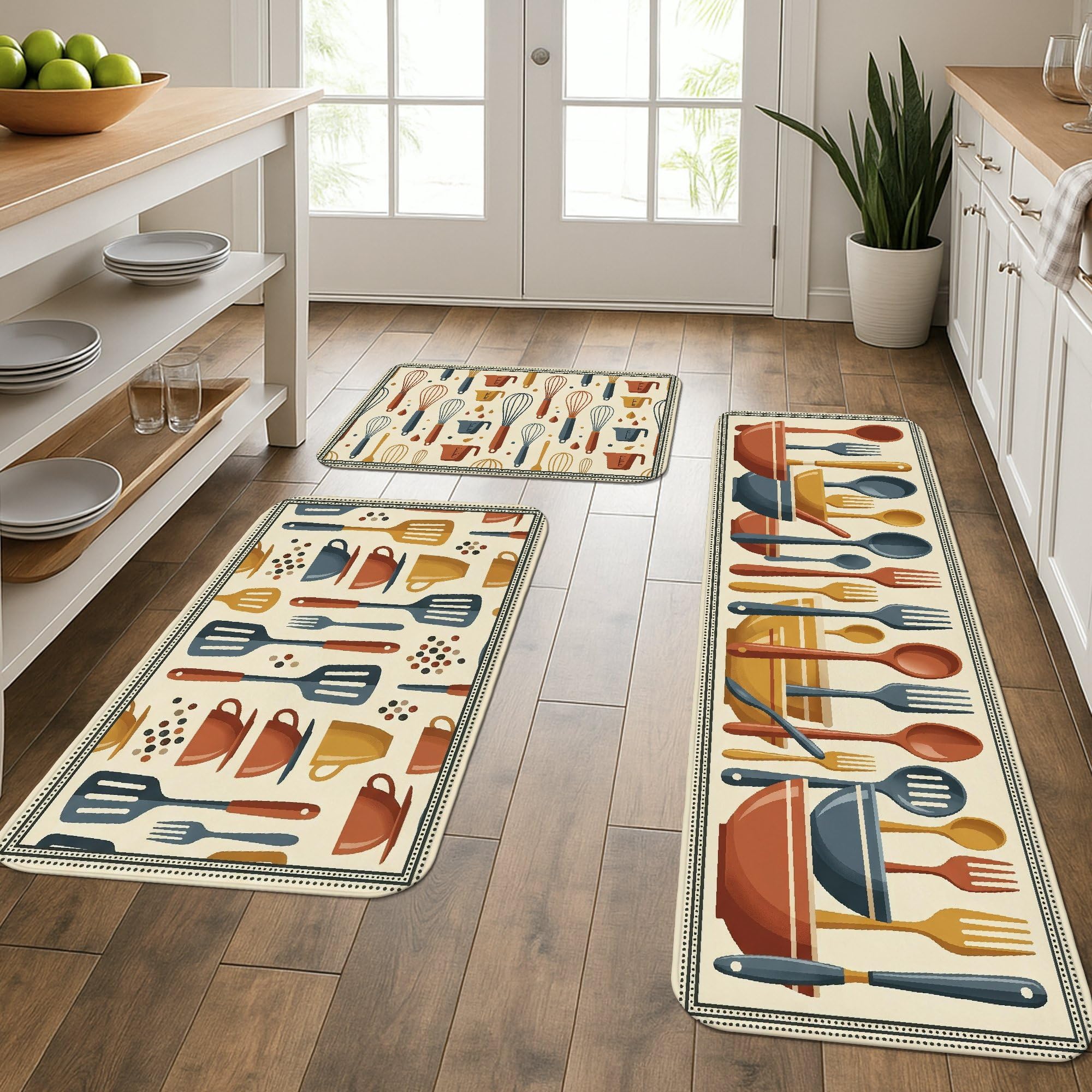 Tapetes suaves para suelo de cocina que alivian el cansancio diario, alfombras crema juego de 3