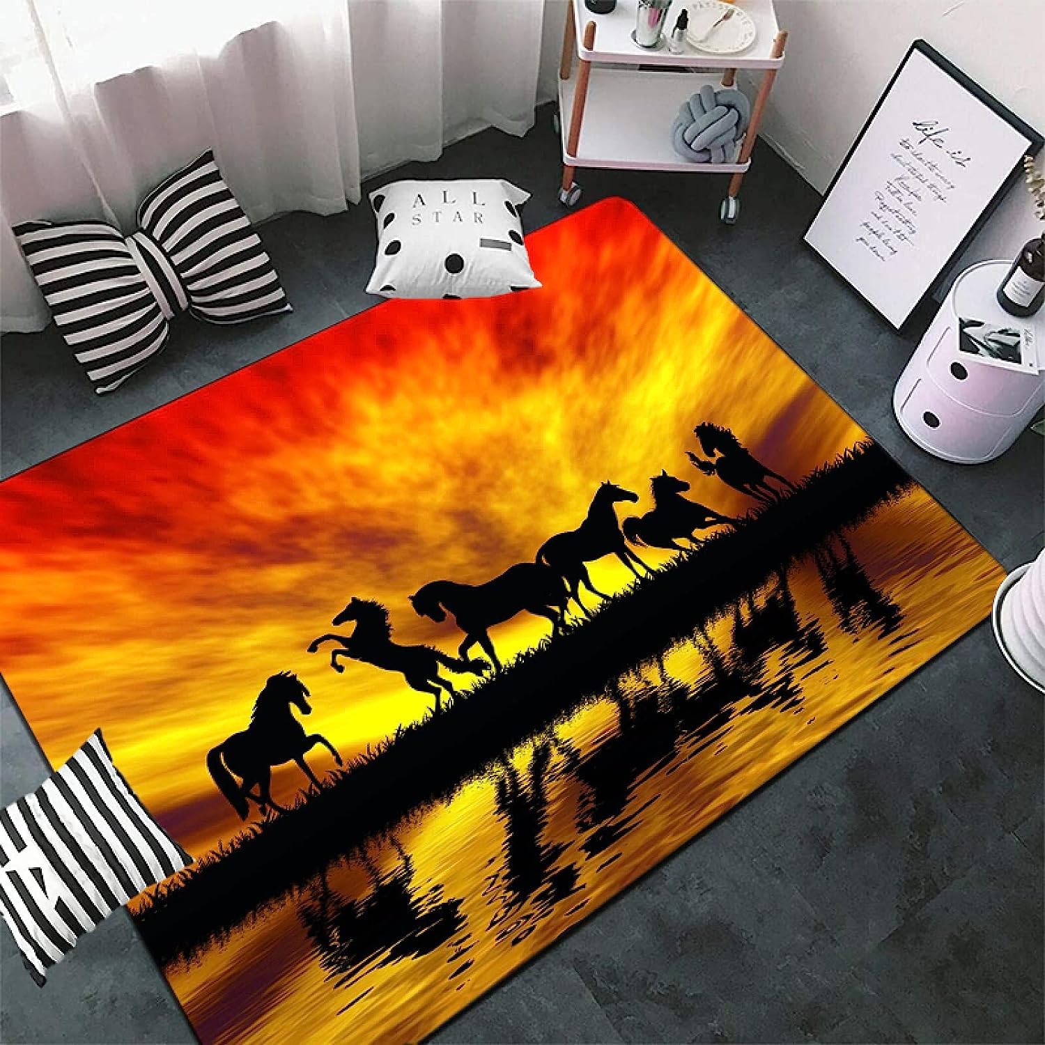 Morbido Tappeto Per La Cameretta Dei Bambini Con Stampa 3D Animali Da Mandria Di Cavalli Al Tramonto 200 X 300 Cm - Tappeto Antiscivolo A Pelo Corto - Lavabile - Antimacchia, Non Perde Peluc -6F0B/X2H