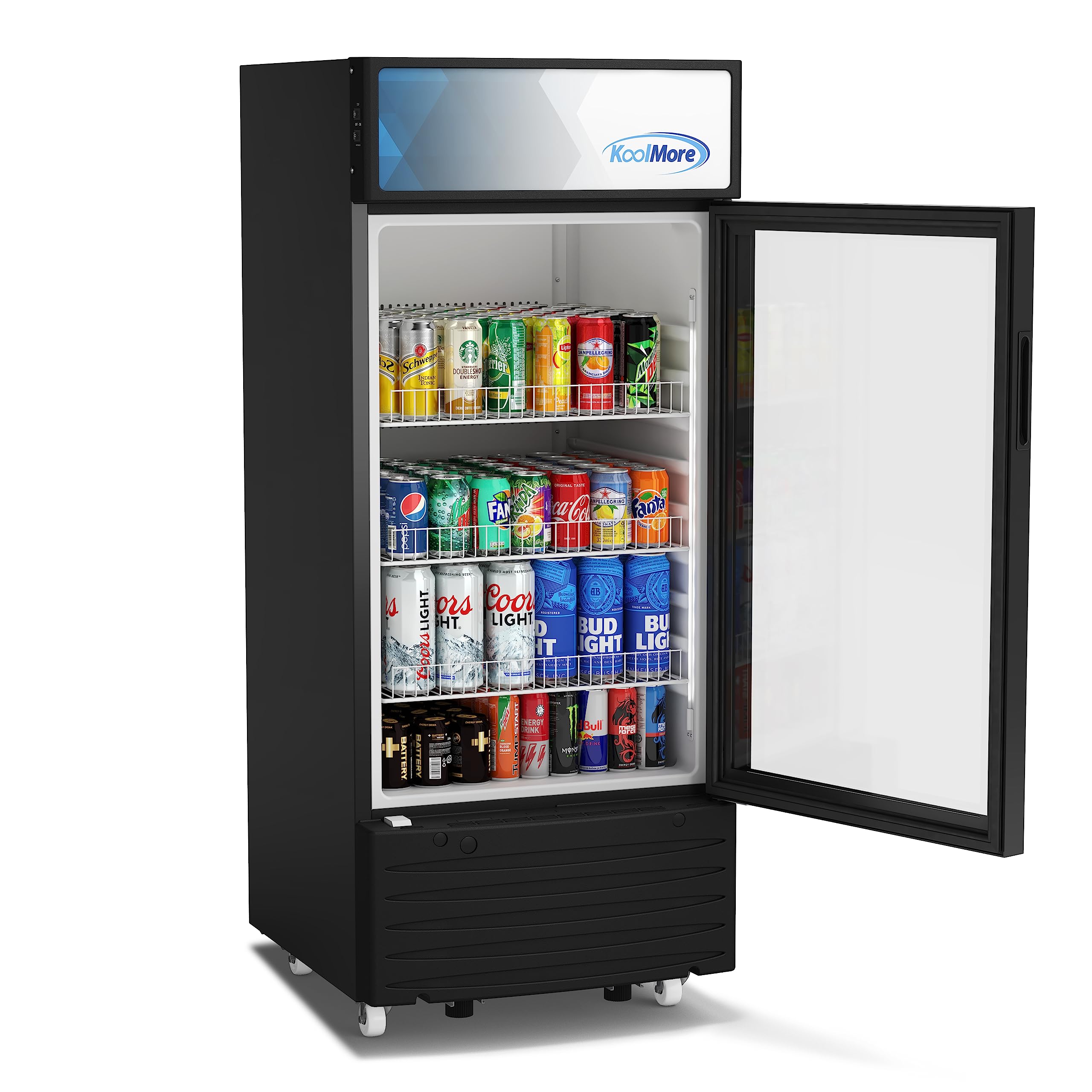 KoolMore KM-MDR-1D-6C 6 Cu. Ft. Commercial One Glass Door Display Upright Beverage Refrigerator Cooler Merchandiser-22.8 in. x 21.4 in. x 52.7 in. [Black]