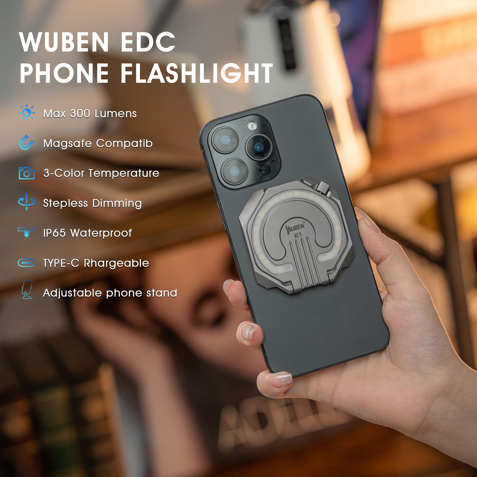 WUBEN E1 Rechargeable EDC Flashlight 300 Lumens LED Selfie Light