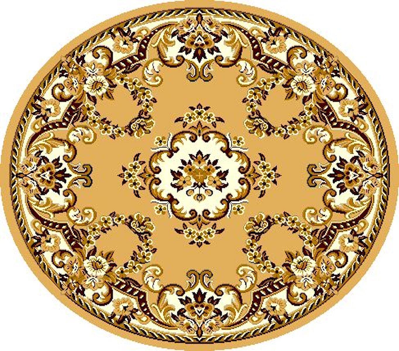 SrS Rugs® Round Circle Large Small Living Room Mat Rug 13 Designs 3 Sizes (Beige Traditional, 160cm Circle) — image 1