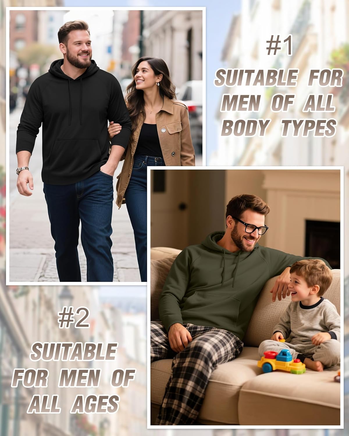 3 Pack Men's Big and Tall Hoodies Long Sleeve Lightweight Pullover with Pocket Casual Gym Workout Active Sweatshirts