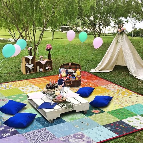 Miniatura 135 de Manta de picnic extra grande impermeable plegable (80 x 80 pulgadas), manta de playa impermeable a prueba de arena, 3 capas para el aire libre