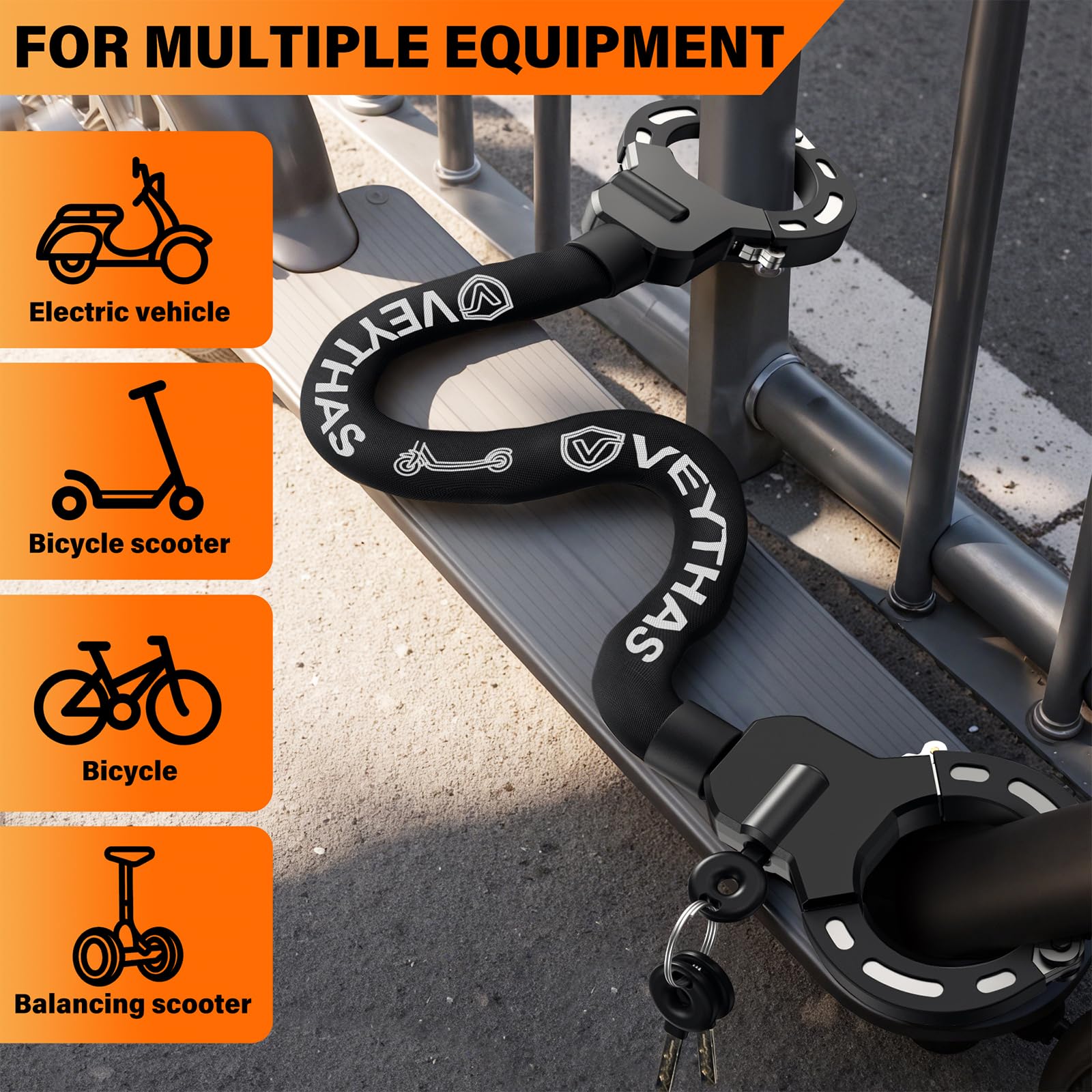 E Scooter Schloss mit Tasche - maximale Sicherheit mit schloss für e scooter,8mm handschellenschloss,90cm e-scooter schloss,Hochfeste Legierungen e roller schloss,für Scooter,Roller