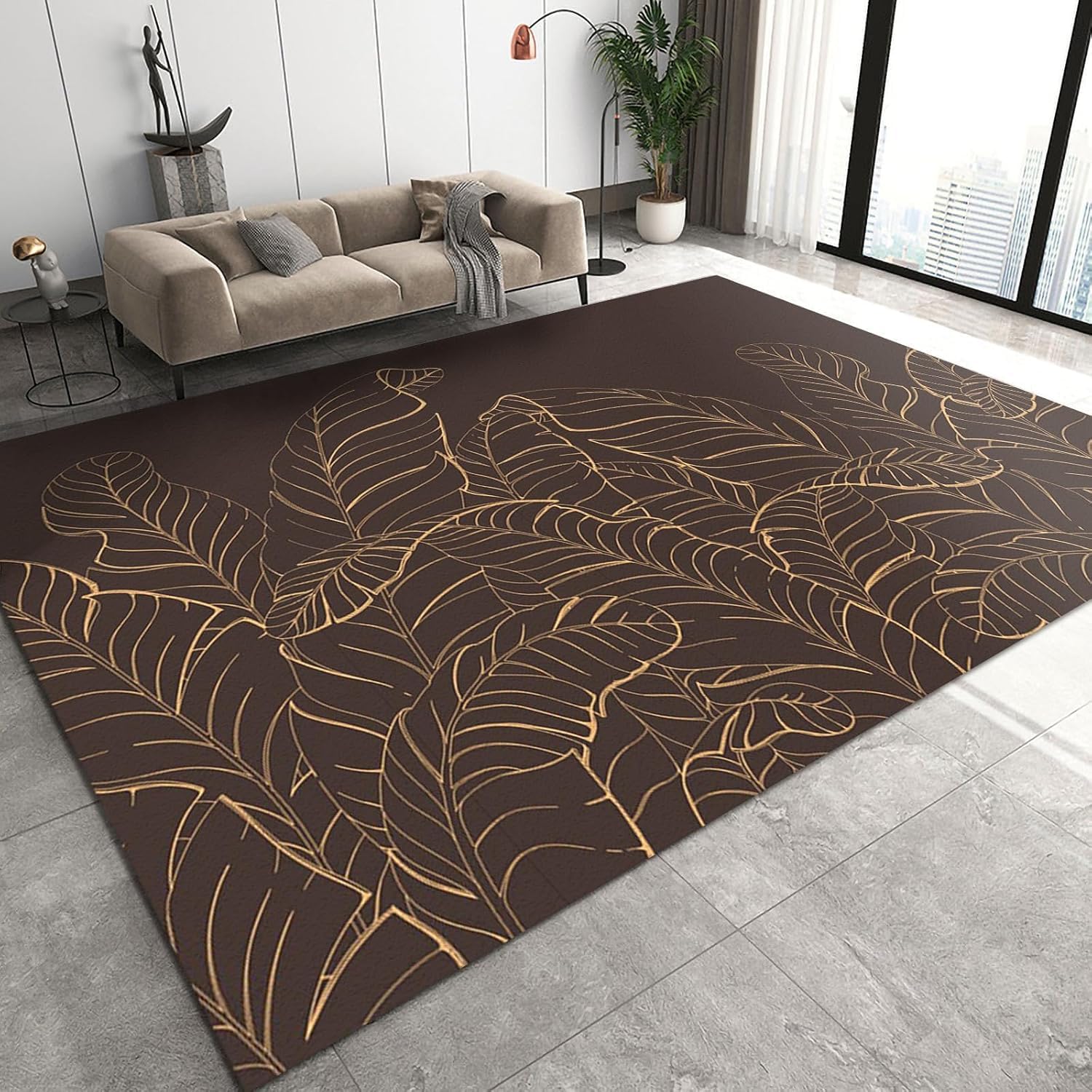 Tapis de salon 3D motif feuilles 100x200 cm tapis de sol moderne