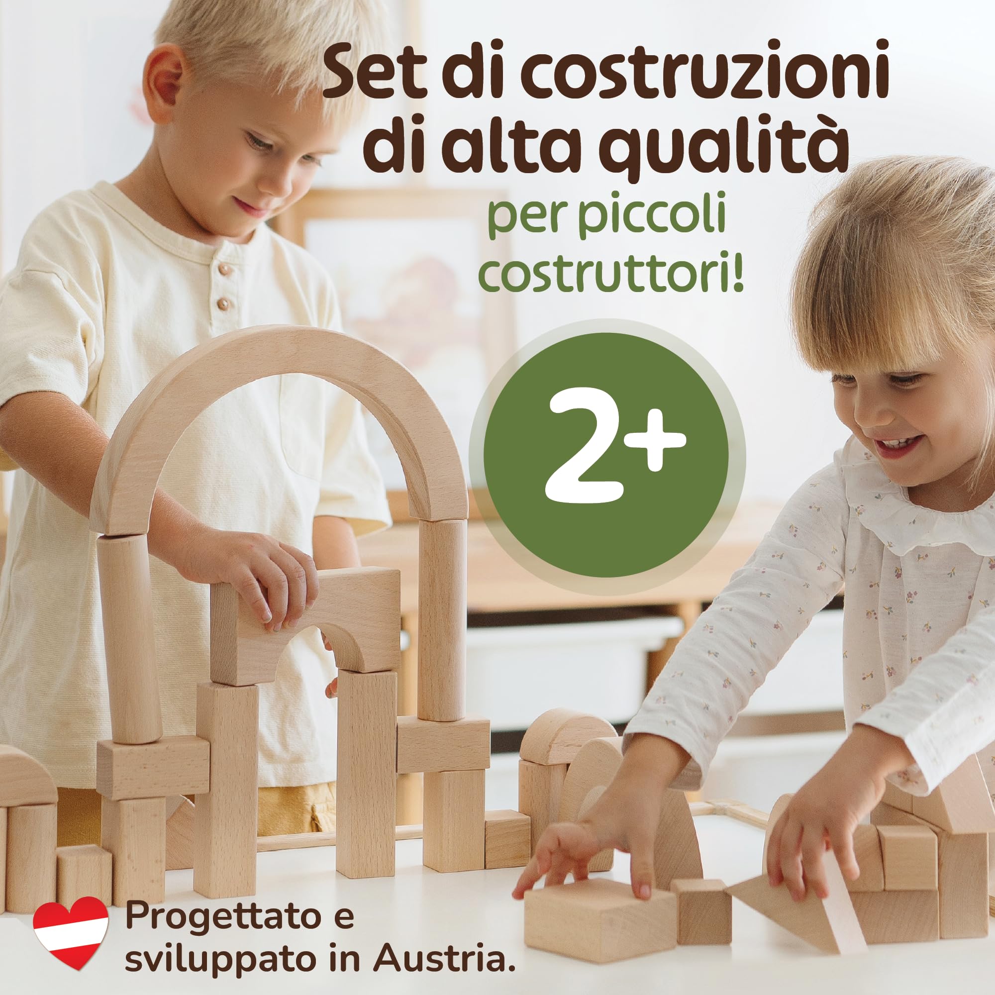 Blocchi Costruzioni per Bambini 2 Anni, Costruzioni Legno Bambini, Set Arco | Blocchi di Legno 100% FSC, Mattoncini Costruzioni Grandi per Bambini 2 Anni, Mattoncini Legno, Costruzioni per Bambini 3 Anni