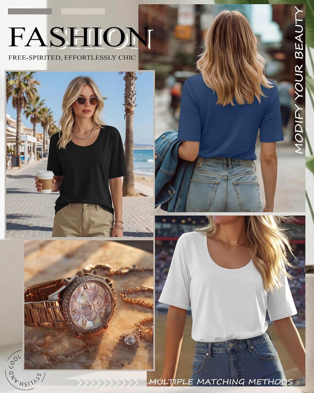 Ficerd 3 Pack Scoop Neck Elbow Length Half Sleeve Tops for Women, 1/2 Sleeve T-Shirt Casual Summer Loose Basic Tees - Image 5