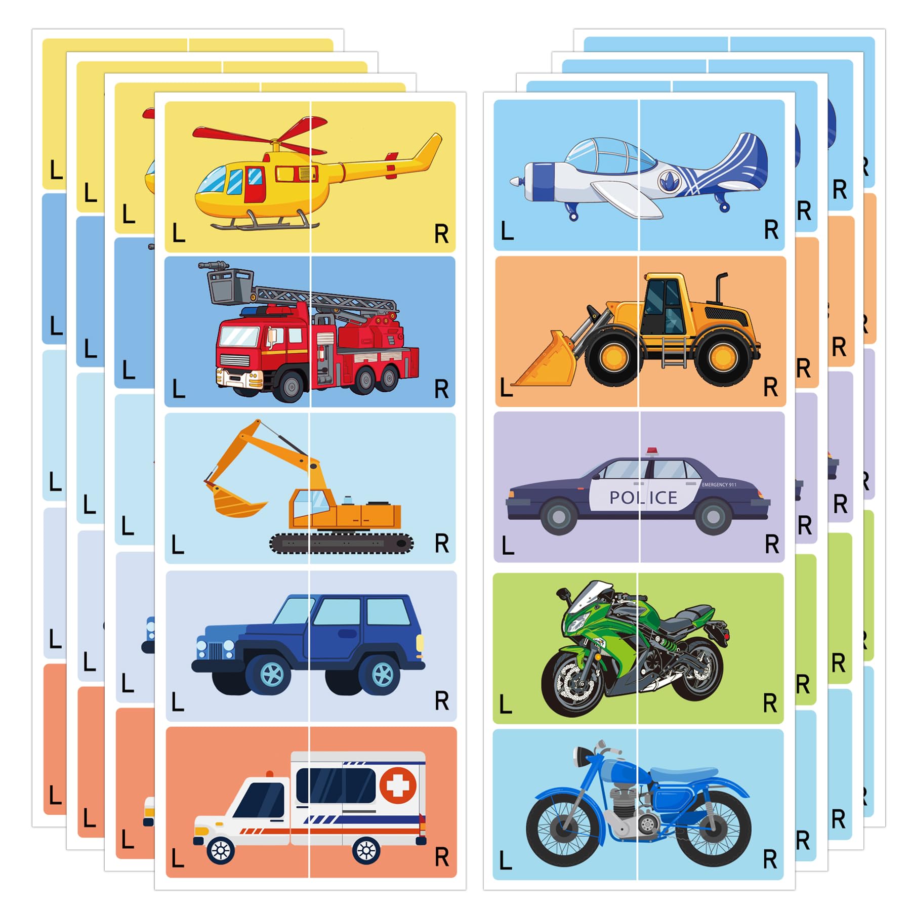 80Pcs Kids Cute Right Left Car Stickers 3 x 1.5 Inch