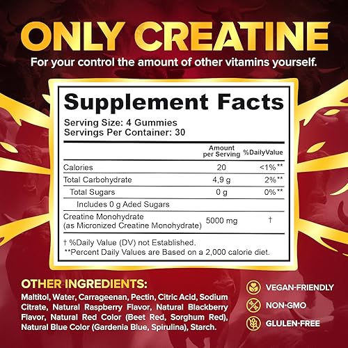 Miniatura 8 de Gomitas de monohidrato de creatina, creatina para mujeres y hombres, suplemento de construcción muscular y recuperación, gomitas para antes del