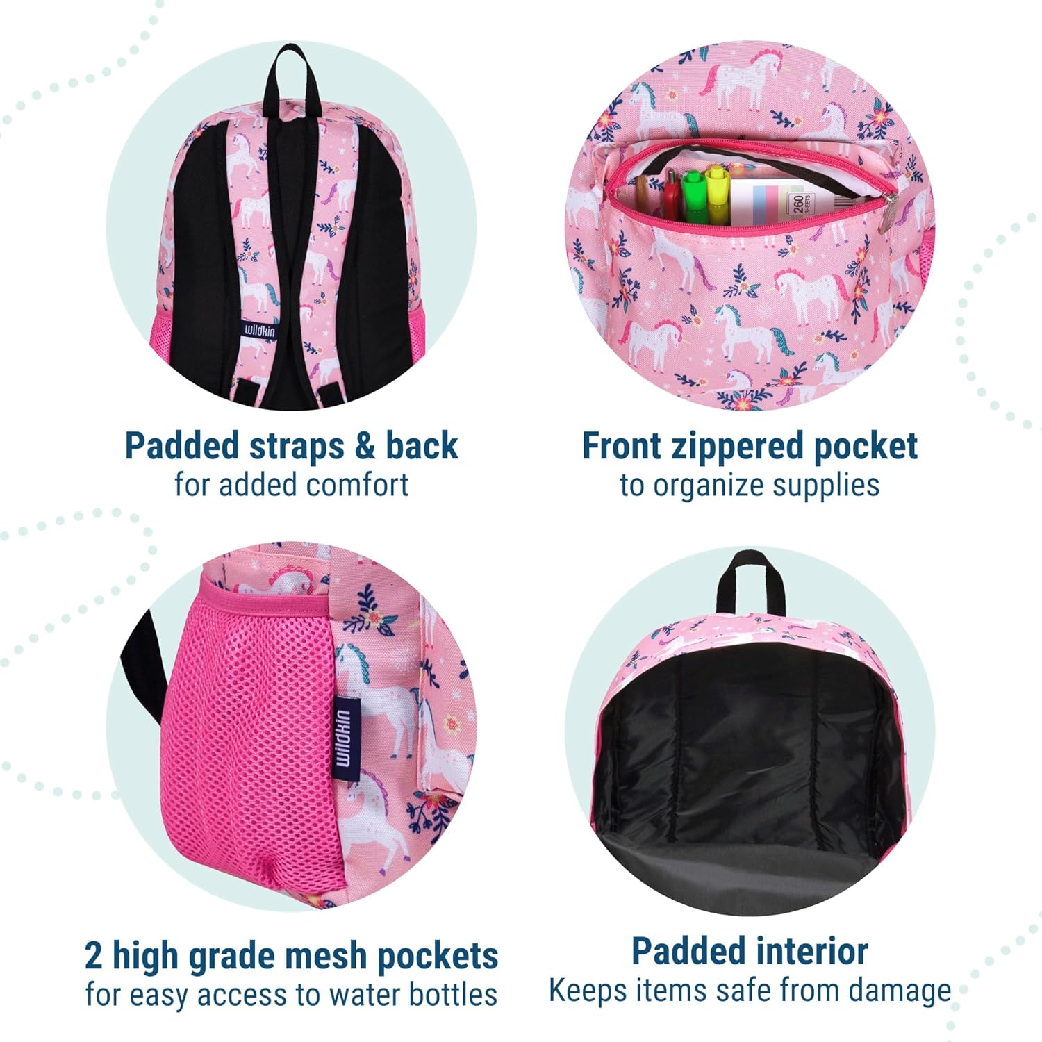 Wildkin 16-inch Kids Backpack – Durable, Padded & Spacious School Bag for Boys & Girls - Magical Unicorns