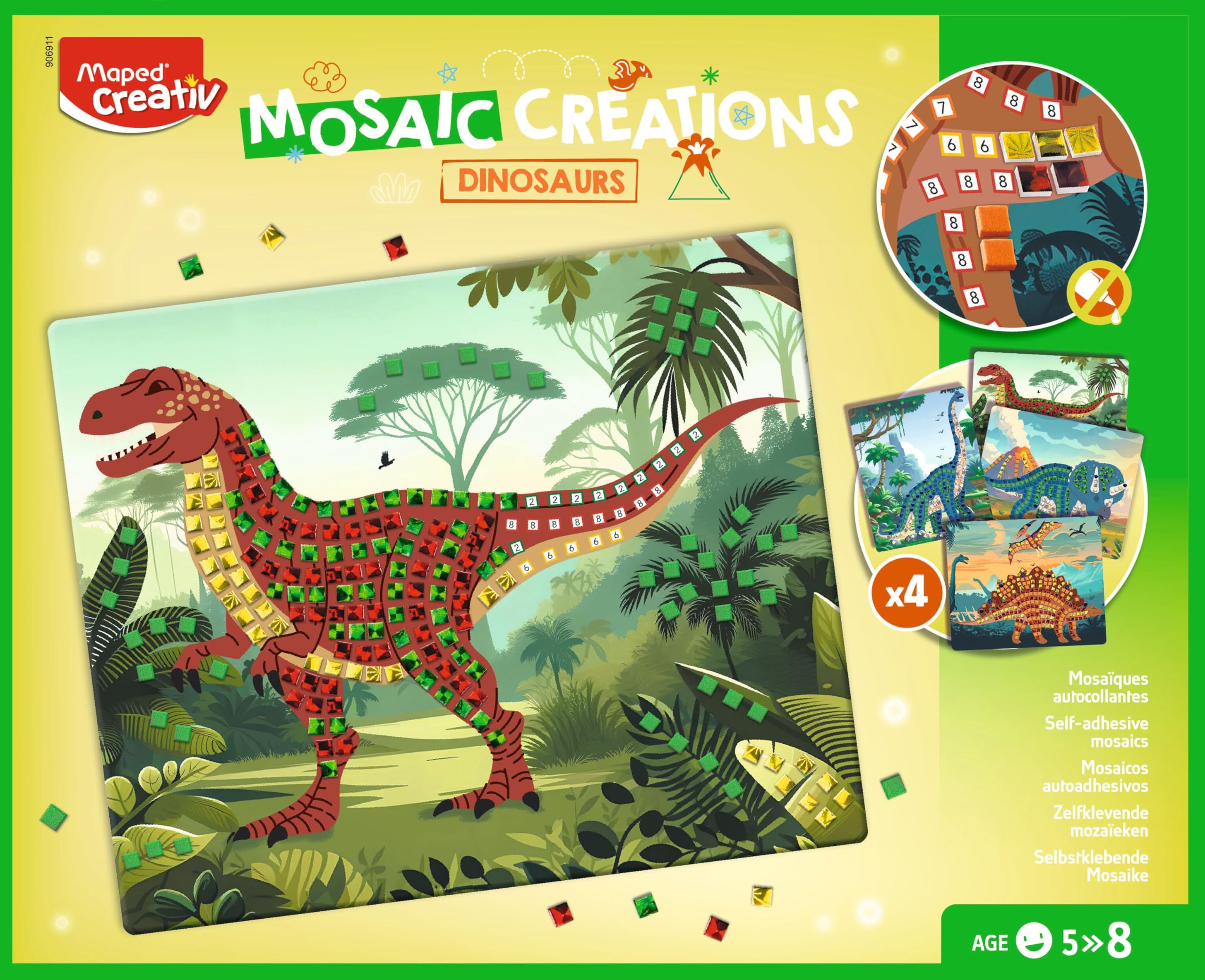 Maped Creativ Mosaic Creations Dinosaurs - Activity Mosaic Dinosaur - Colourful and Self-Adhesive Sheets, from 5 Years