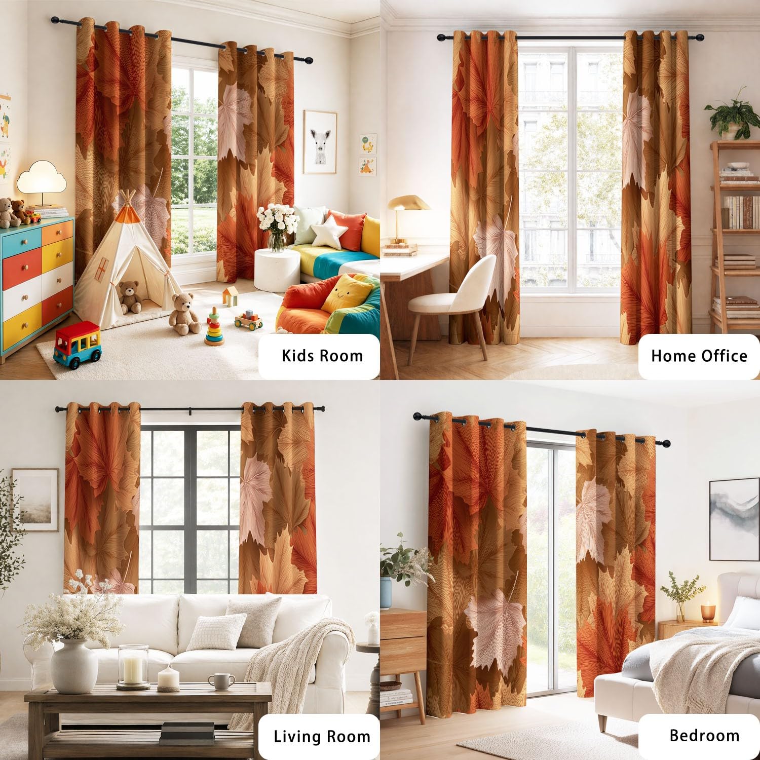 Generisch Herbstblatt Blattader Botanisch Vorhänge mit Ösen Gardinen Blackout Curtain Natürlich Ländlich Thermo Vorhang Weich Schlafzimmer Wohnzimmer Verdunklungsvorhänge 2er Set B 91.5 x H 214 cm