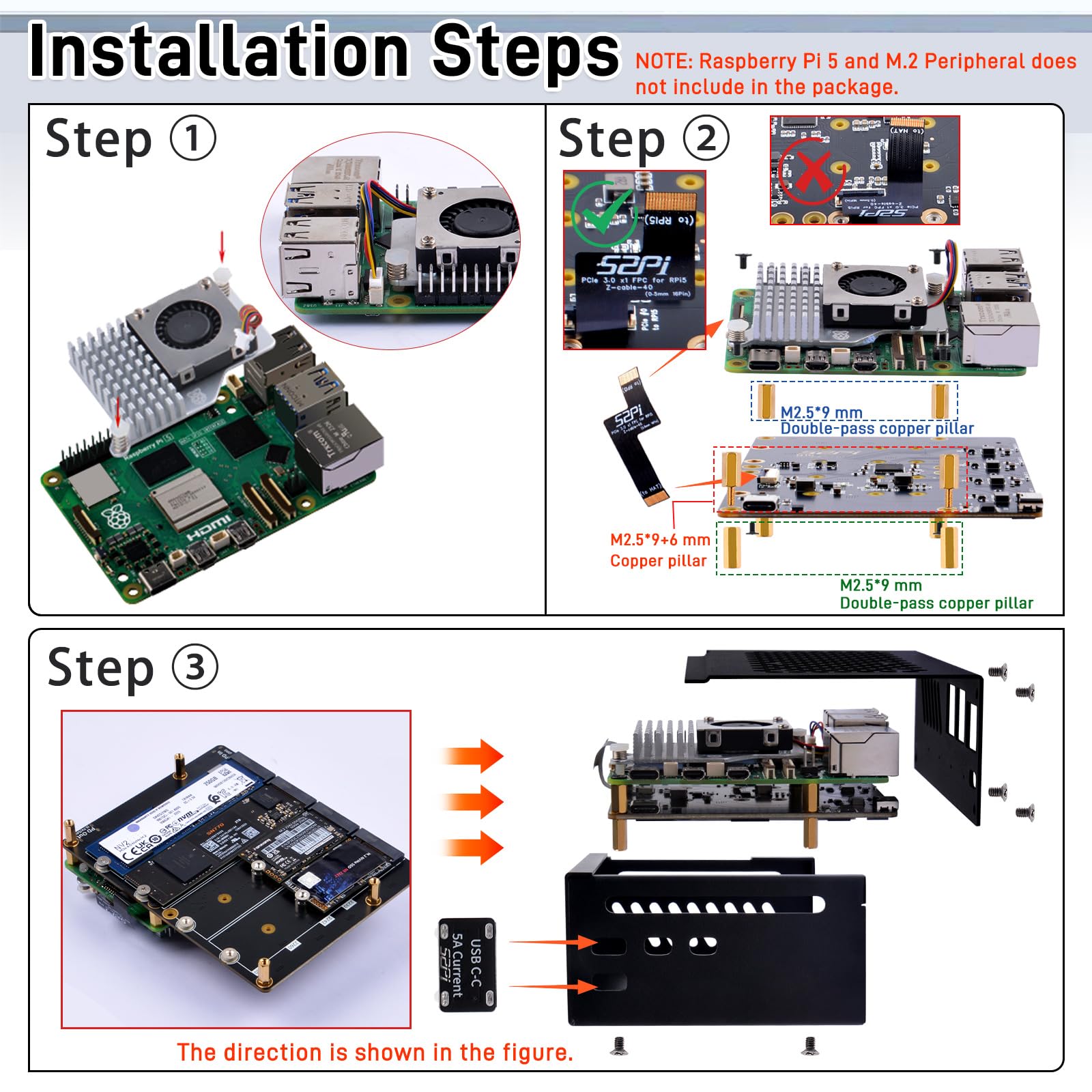 GeeekPi N16 Quad M.2 M-Key NVMe SSD HAT con custodia in metallo e dispositivo di raffreddamento attivo per Raspberry Pi 5, supporto SSD M.2 NVMe M-Key 2230/2242/2260/2280