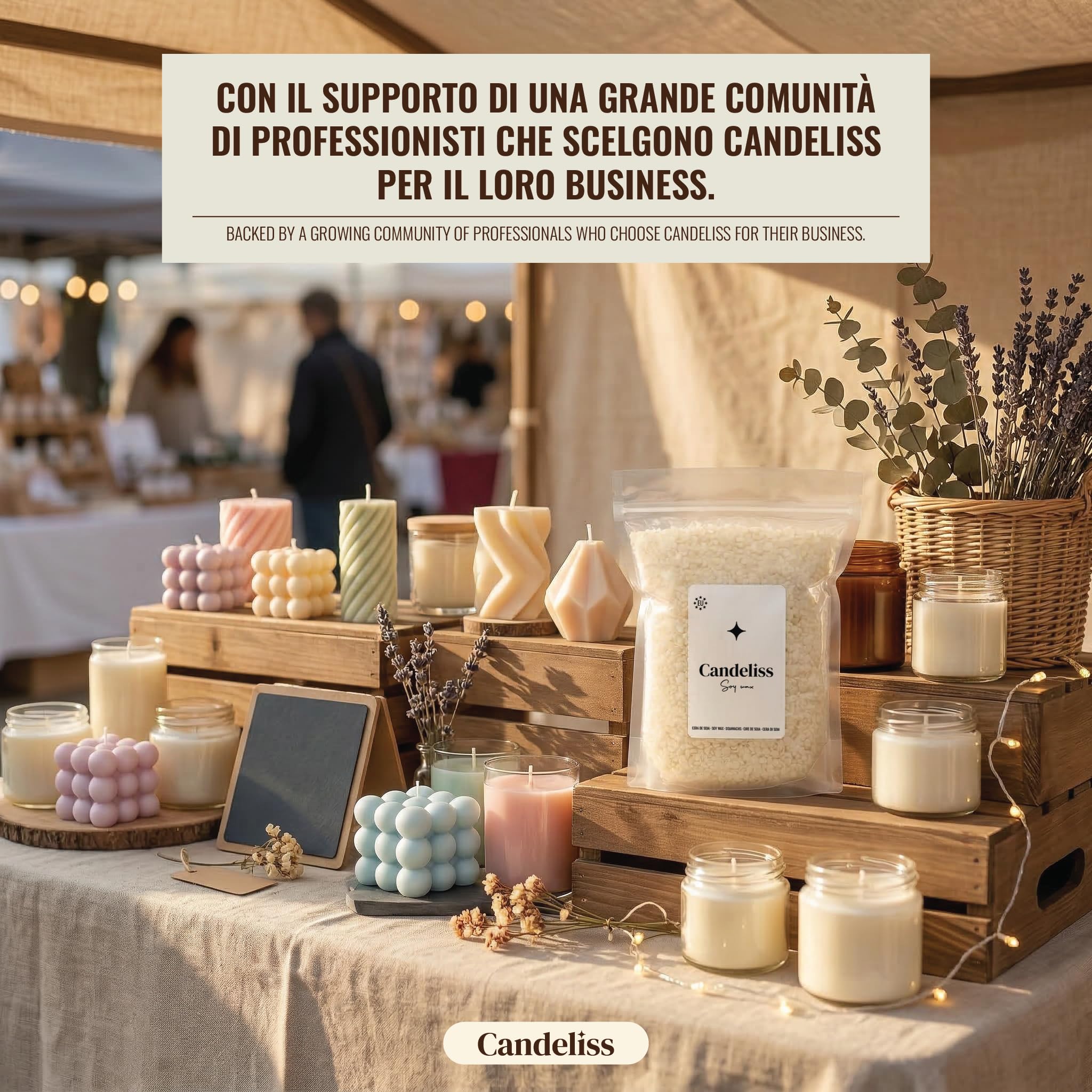 CANDELISS Cera di soia per Candele in Vaso 2kg. Cera Naturale vegetale per Candele con Punto di Fusione Basso per Creare Candele Fatte in casa Soy Wax for Candle Making (2kg)