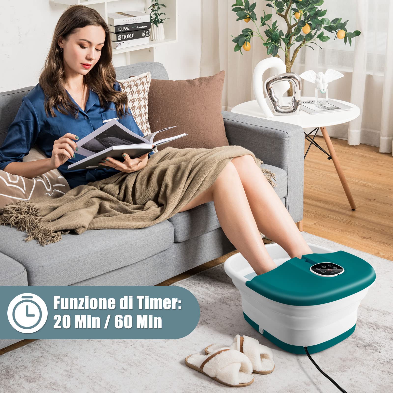 RELAX4LIFE Pediluvio Massaggiatore Piedi con Bolle di Vibrazione e Rulli, Idromassaggio Piedi con 3 Temperature Regolabili e Timer 20-60 Min, Perfetto per Sollievo dallo Stress (Verde scuro)