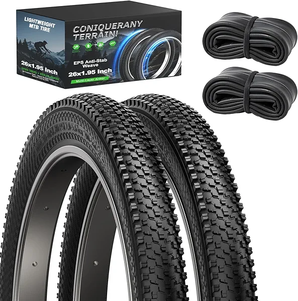 26 Inch Bike Tires Replacement 2-Pack 26x1.95 Bike Tire with Anti-Stab Weave, Folding Mountain Bicycle Tires and Tubes