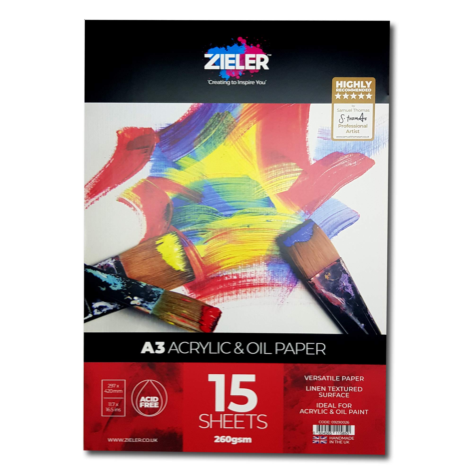 Acrylic Painting Pad - 300gsm Paper, 15 Sheets - by Zieler™ Linen Textured Surface & Acid Free. Ideal for Acrylic Painting. (A3)